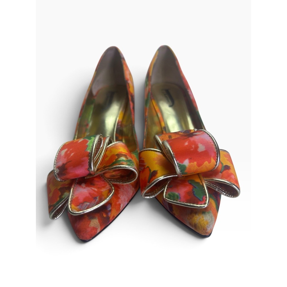J. Renee Womens Triffle-JJ Floral Bow Pointed Toe Pumps Orange Red Satin 9.5 - Picture 2 of 8